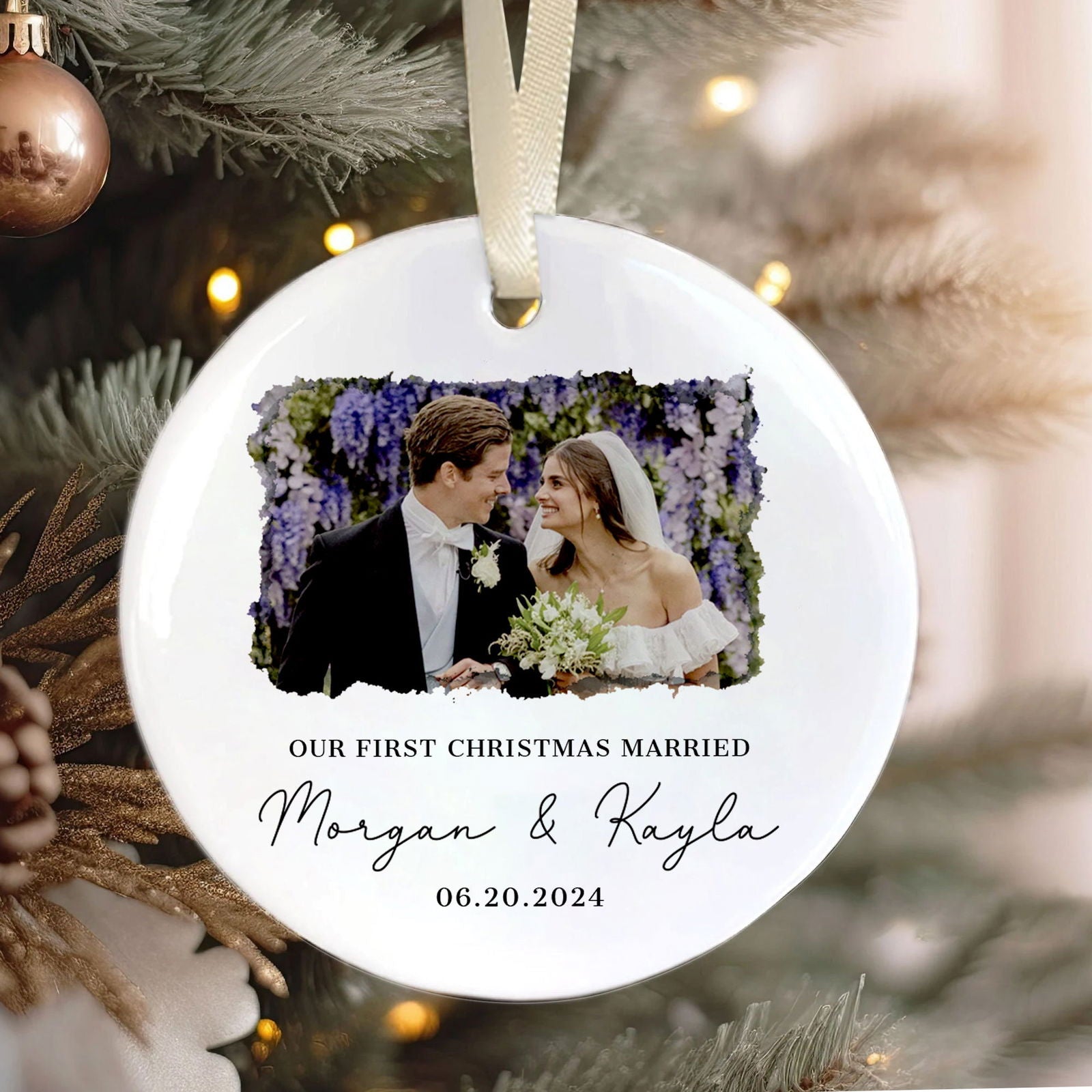 First Christmas Married Ornament, Married Photo Ornament, Newlywed Gift CX06-25 - 19Gifts