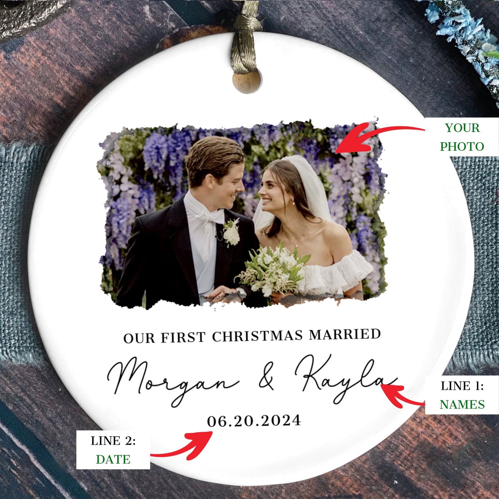 First Christmas Married Ornament, Married Photo Ornament, Newlywed Gift CX06-25 - 19Gifts