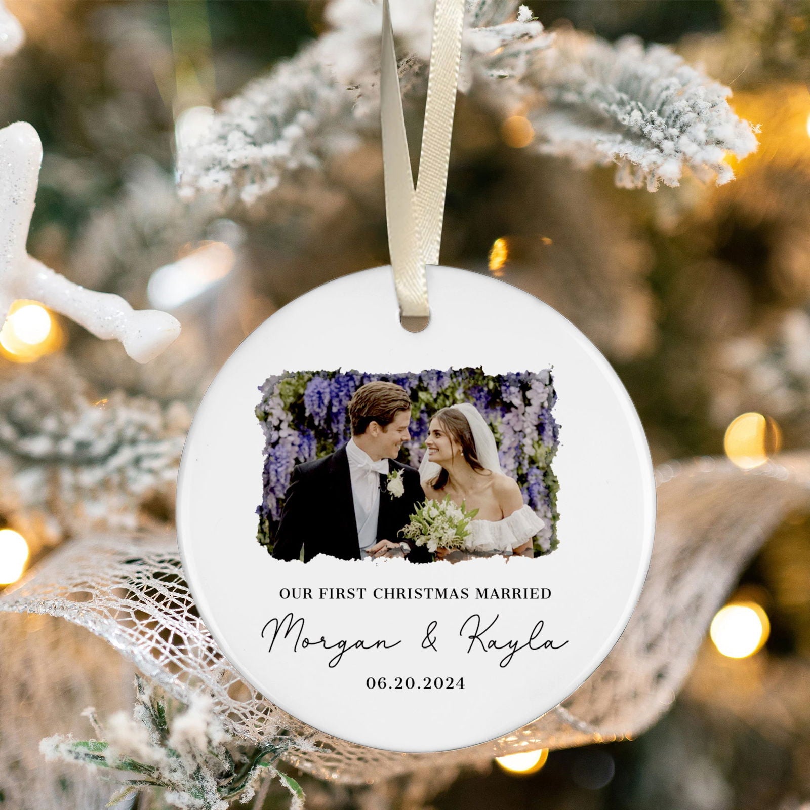 First Christmas Married Ornament, Married Photo Ornament, Newlywed Gift CX06-25 - 19Gifts