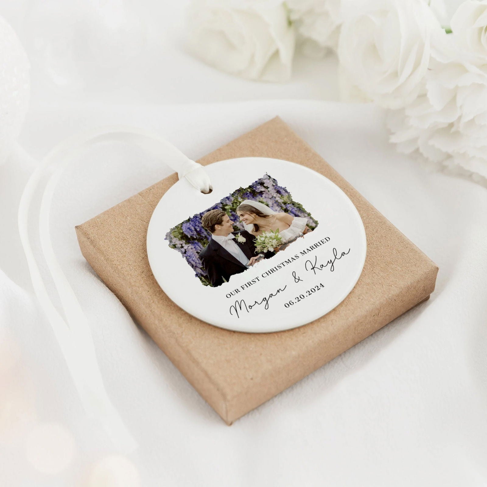 First Christmas Married Ornament, Married Photo Ornament, Newlywed Gift CX06-25 - 19Gifts