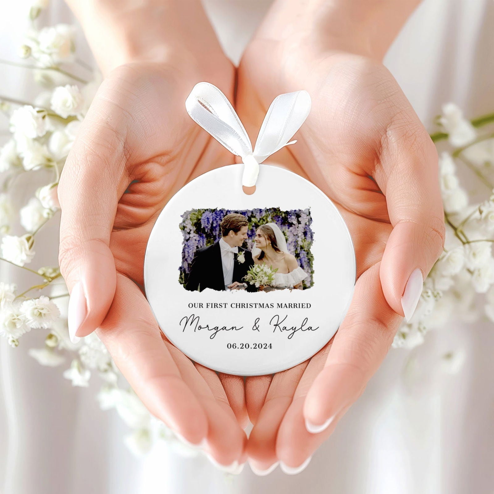 First Christmas Married Ornament, Married Photo Ornament, Newlywed Gift CX06-25 - 19Gifts