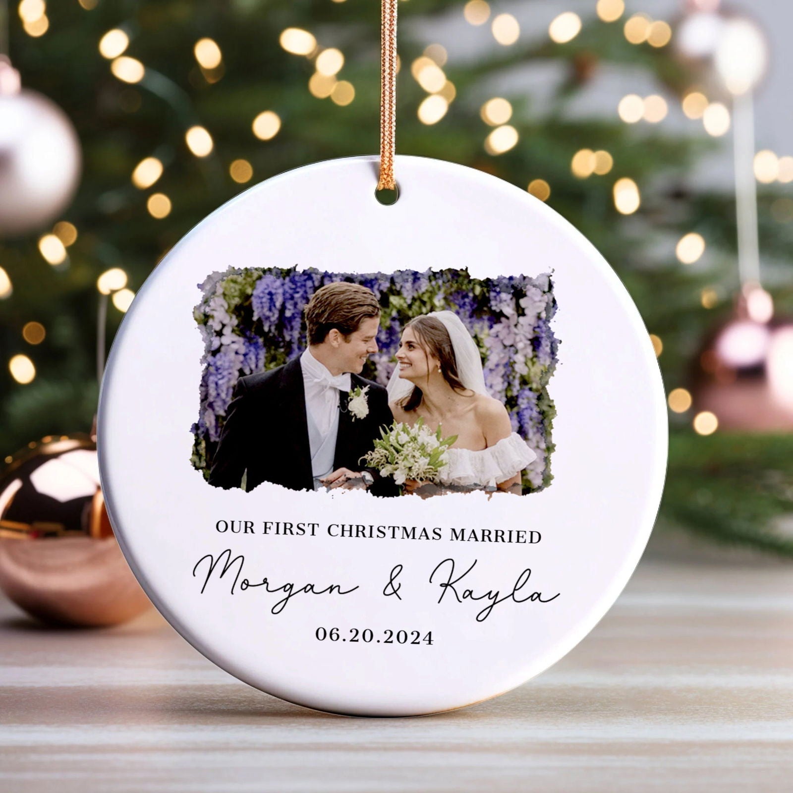 First Christmas Married Ornament, Married Photo Ornament, Newlywed Gift CX06-25 - 19Gifts
