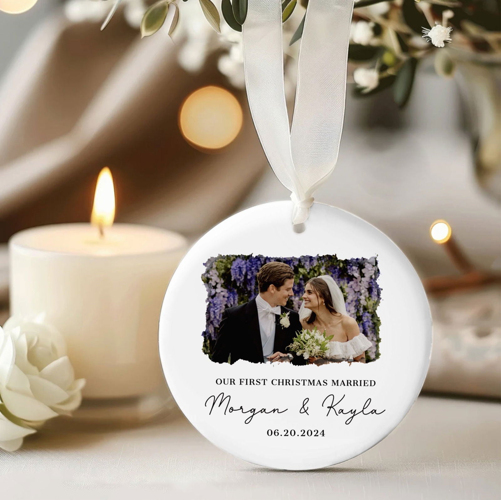 First Christmas Married Ornament, Married Photo Ornament, Newlywed Gift CX06-25 - 19Gifts