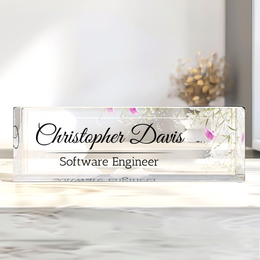 Floral Desk Name Plate, Plate Acrylic For Desk, Personalized Flower Name Plate TD81-48 - 19Gifts
