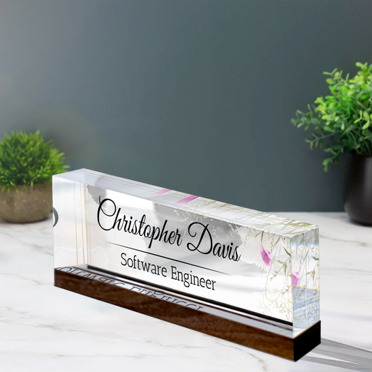 Floral Desk Name Plate, Plate Acrylic For Desk, Personalized Flower Name Plate TD81-48 - 19Gifts
