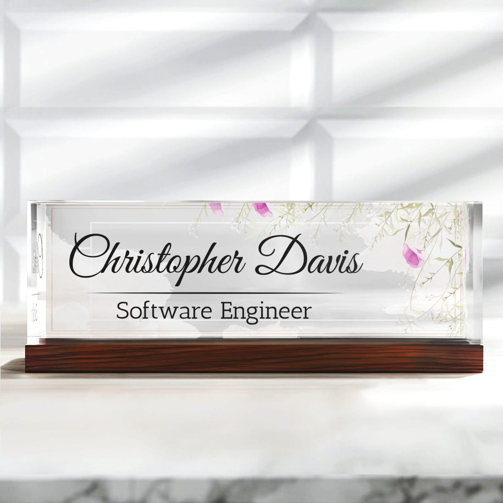 Floral Desk Name Plate, Plate Acrylic For Desk, Personalized Flower Name Plate TD81-48 - 19Gifts