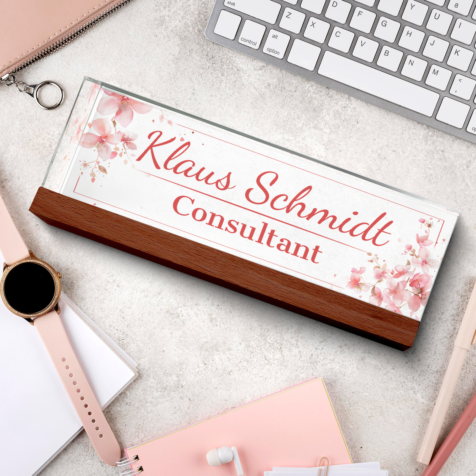 Floral Name Plate Acrylic For Desk, Custom Floral Desk Name Plate, Acrylic Floral Desk Name Plate TD81-62 - 19Gifts