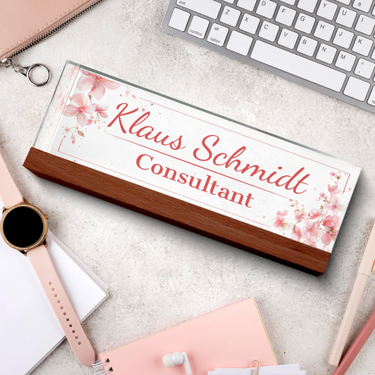 Floral Name Plate Acrylic For Desk, Custom Floral Desk Name Plate, Acrylic Floral Desk Name Plate TD81-62 - 19Gifts