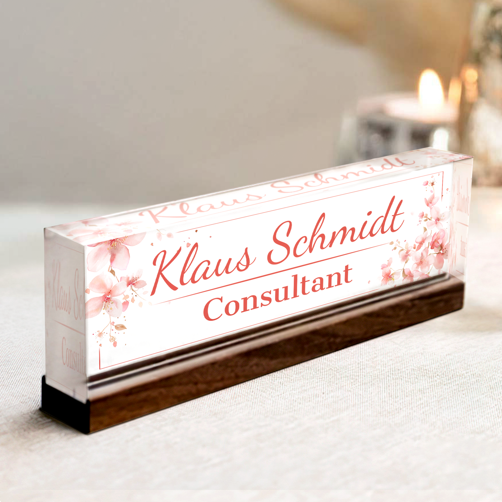 Floral Name Plate Acrylic For Desk, Custom Floral Desk Name Plate, Acrylic Floral Desk Name Plate TD81-62 - 19Gifts