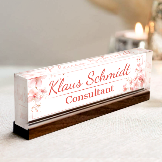 Floral Name Plate Acrylic For Desk, Custom Floral Desk Name Plate, Acrylic Floral Desk Name Plate TD81-62 - 19Gifts