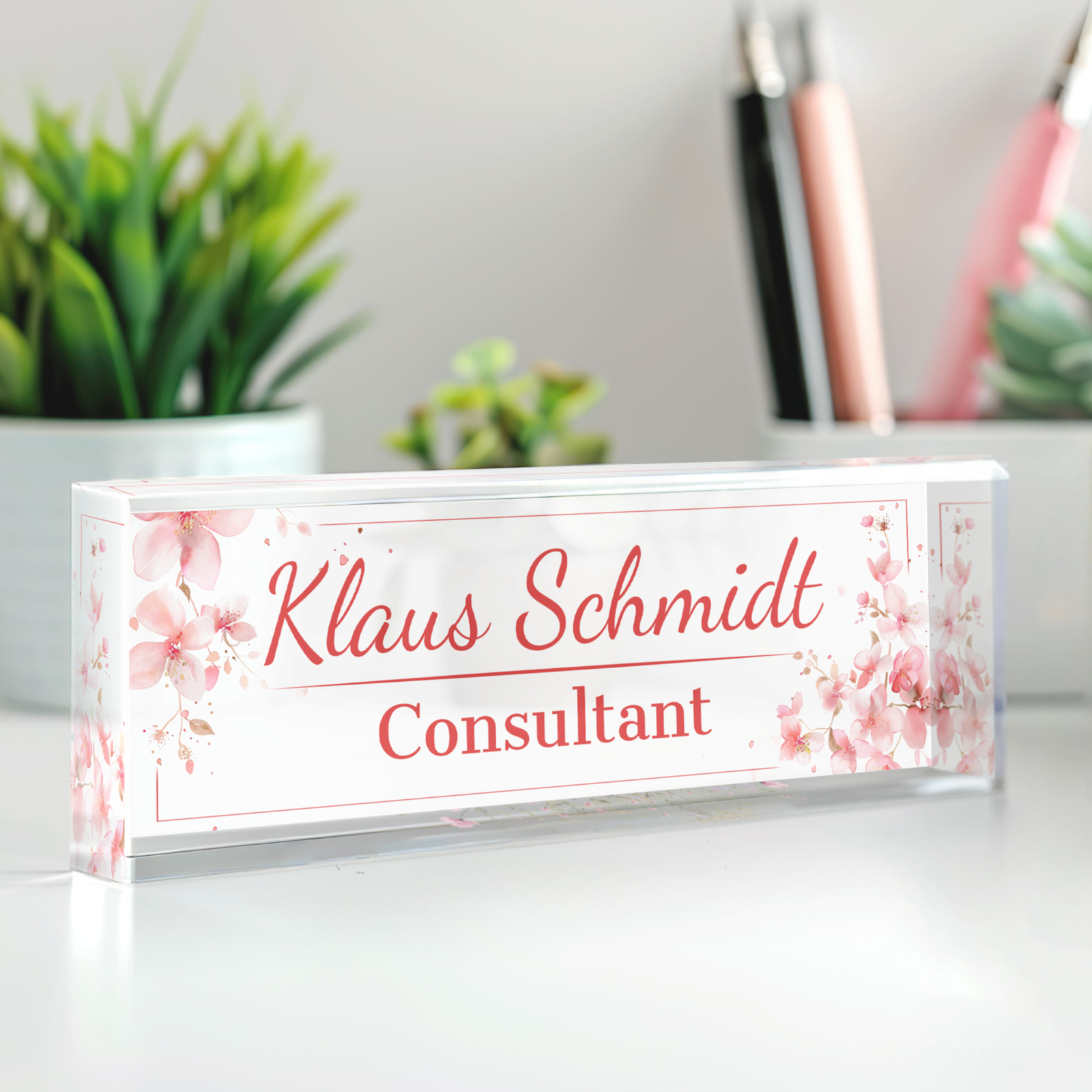Floral Name Plate Acrylic For Desk, Custom Floral Desk Name Plate, Acrylic Floral Desk Name Plate TD81-62 - 19Gifts