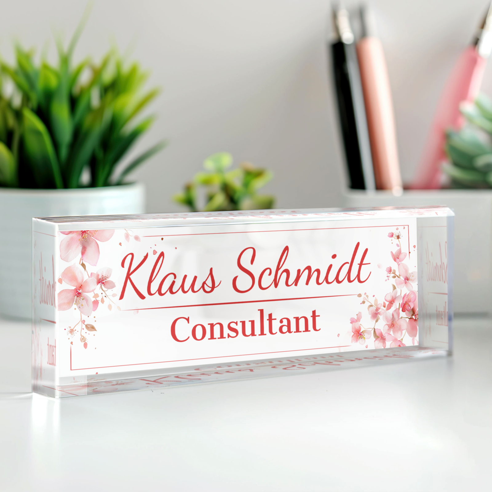Floral Name Plate Acrylic For Desk, Custom Floral Desk Name Plate, Acrylic Floral Desk Name Plate TD81-62 - 19Gifts