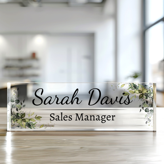 Floral Name Plate Acrylic For Desk, Custom Foral Desk Name Plate, Personalized Flower Name Plate TD81-60 - 19Gifts