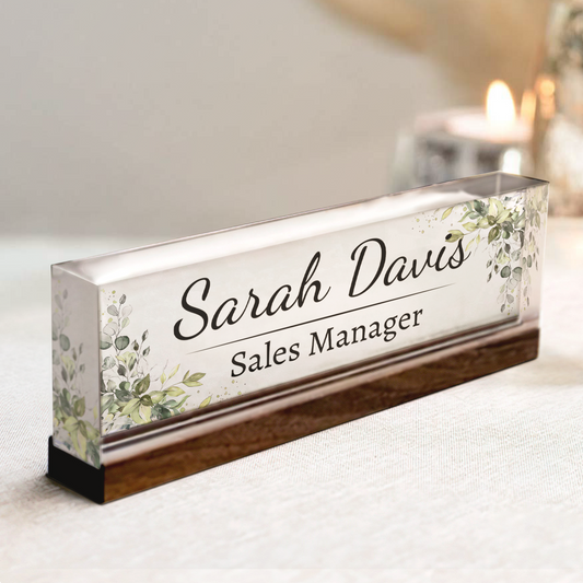 Floral Name Plate Acrylic For Desk, Custom Foral Desk Name Plate, Personalized Flower Name Plate TD81-60 - 19Gifts