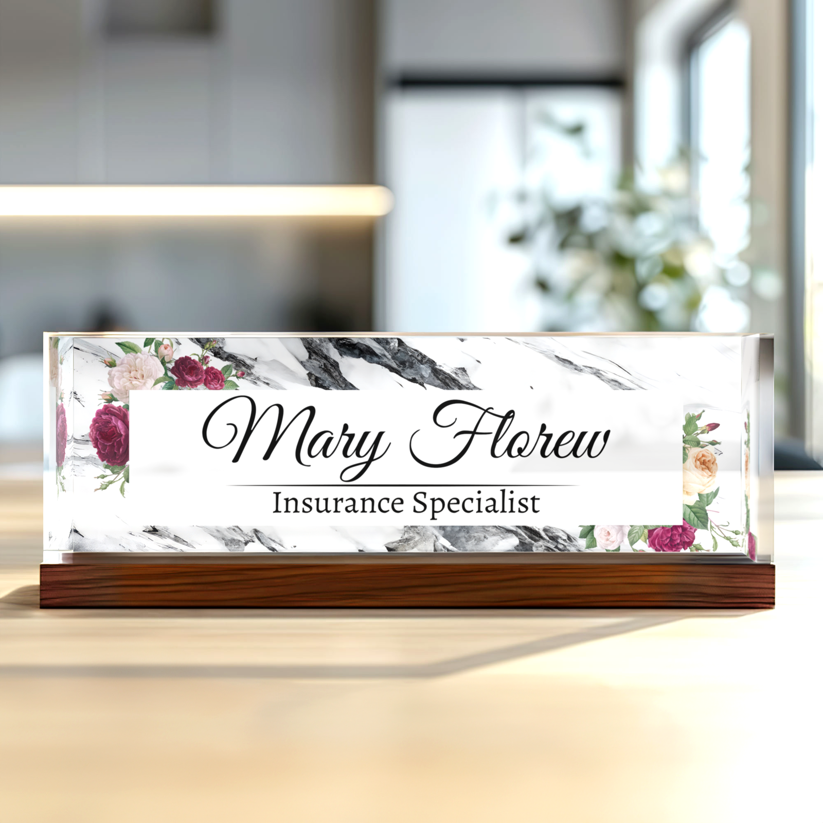 Flower Desk Name Plate, Custom Acrylic Desk Ornaments, Floral Name Plate Acrylic For Desk TD81-65 - 19Gifts