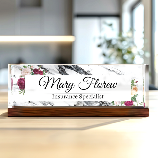 Flower Desk Name Plate, Custom Acrylic Desk Ornaments, Floral Name Plate Acrylic For Desk TD81-65 - 19Gifts