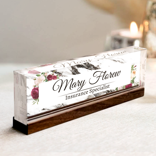 Flower Desk Name Plate, Custom Acrylic Desk Ornaments, Floral Name Plate Acrylic For Desk TD81-65 - 19Gifts