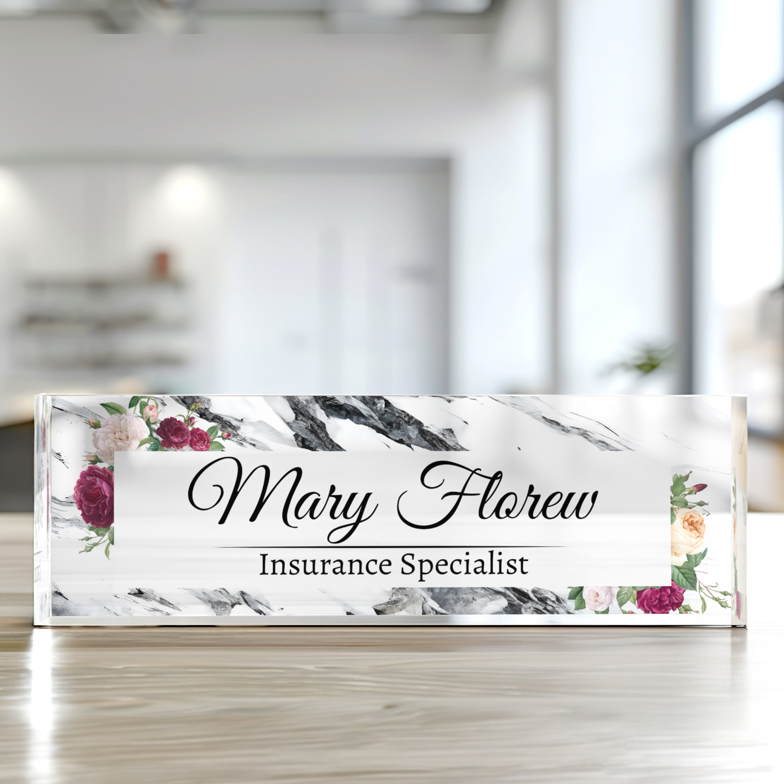 Flower Desk Name Plate, Custom Acrylic Desk Ornaments, Floral Name Plate Acrylic For Desk TD81-65 - 19Gifts
