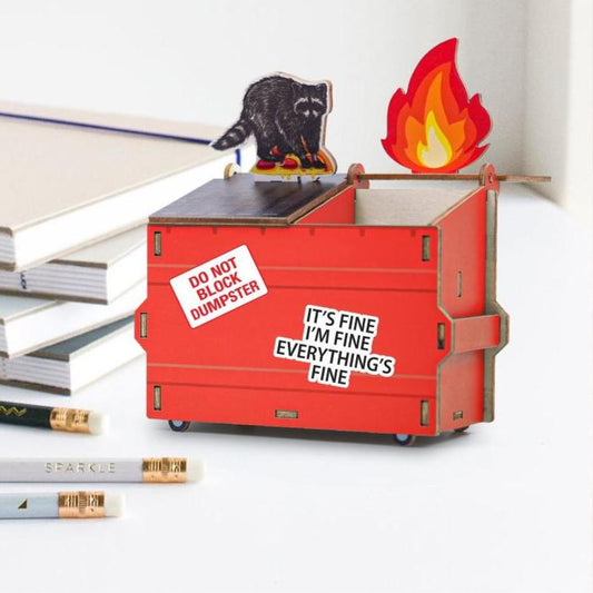 Garbage Gang Dumpster Pencil Holder Fire Raccoon with Free Stickers, DP11 - 19Gifts