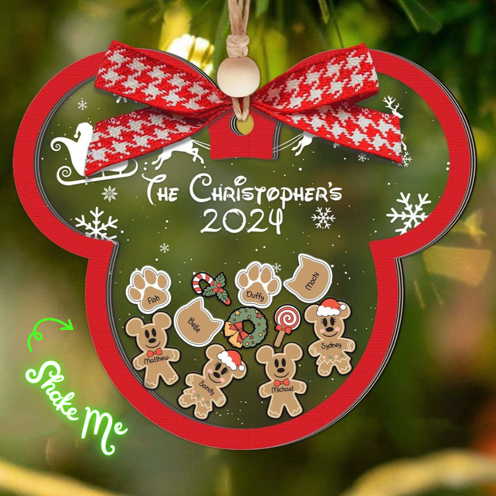 Gingerbread Mickey Mouse Family Ornament, Personalized Family Ornaments With Pets, 3 Layer Wooden Ornament CF74 - 19Gifts