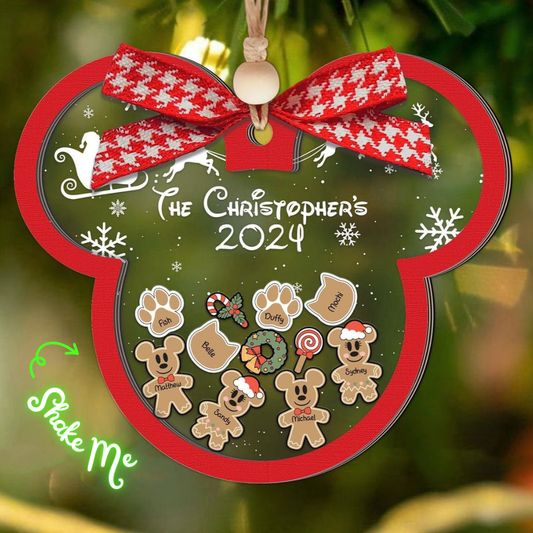 Gingerbread Mickey Mouse Family Ornament, Personalized Family Ornaments With Pets, 3 Layer Wooden Ornament CF74 - 19Gifts