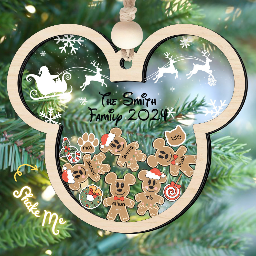 Gingerbread Mickey Mouse Family Ornament, Personalized Family Ornaments With Pets, 3 Layer Wooden Ornament CF74 - 19Gifts