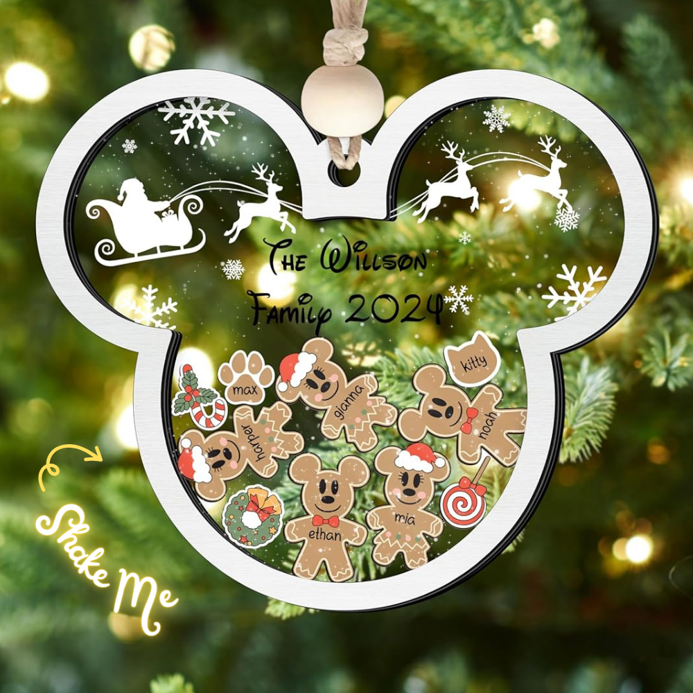 Gingerbread Mickey Mouse Family Ornament, Personalized Family Ornaments With Pets, 3 Layer Wooden Ornament CF74 - 19Gifts