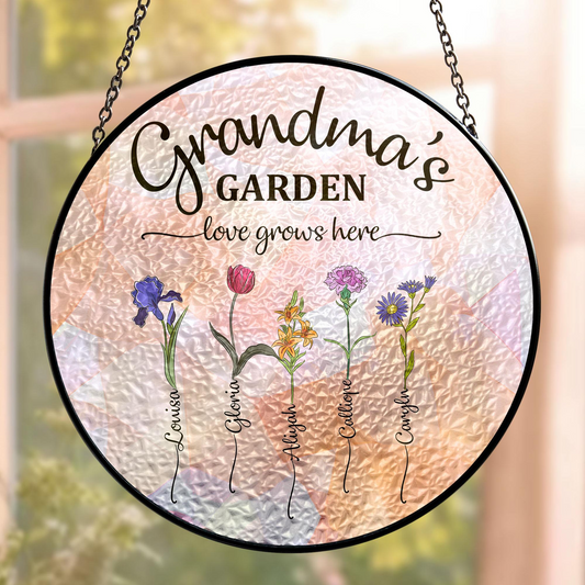 Grandma's Garden, Custom Birth Flower Gift, Personalized Stained Glass Window Hanging Suncatcher, Birthday, Mother's Gift SC116 - 19Gifts