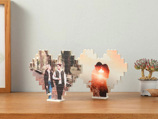 Heart-Shape Custom Photo Building Block with Stand | Personalized Brick Puzzle | Valentine Gift For Couples - 19Gifts