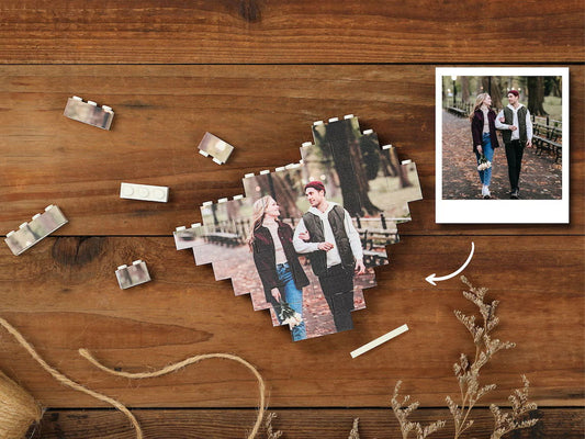 Heart-Shape Custom Photo Building Block with Stand | Personalized Brick Puzzle | Valentine Gift For Couples - 19Gifts