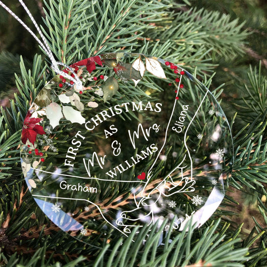 Holding Hands First Christmas Couple Gift, Personalized Circle Glass Ornament GX08 - 19Gifts