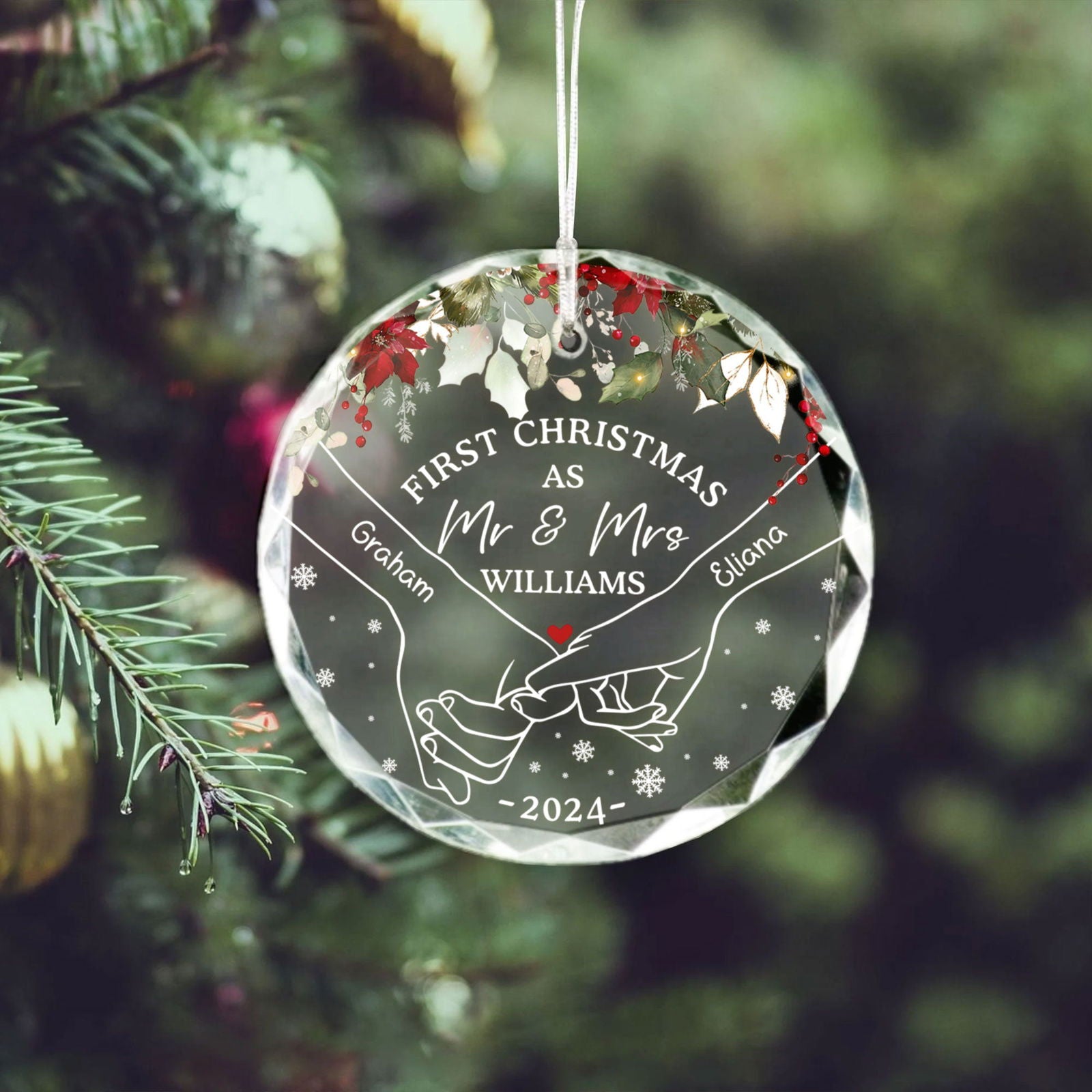 Holding Hands First Christmas Couple Gift, Personalized Circle Glass Ornament GX08 - 19Gifts