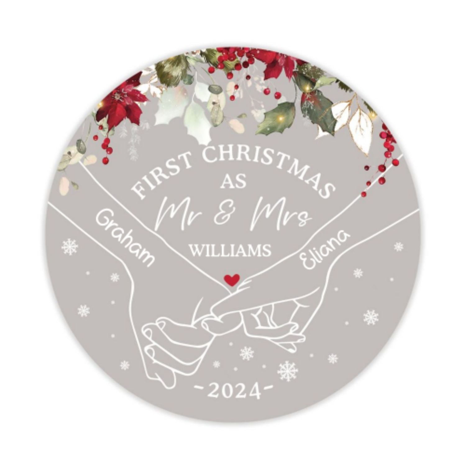 Holding Hands First Christmas Couple Gift, Personalized Circle Glass Ornament GX08 - 19Gifts