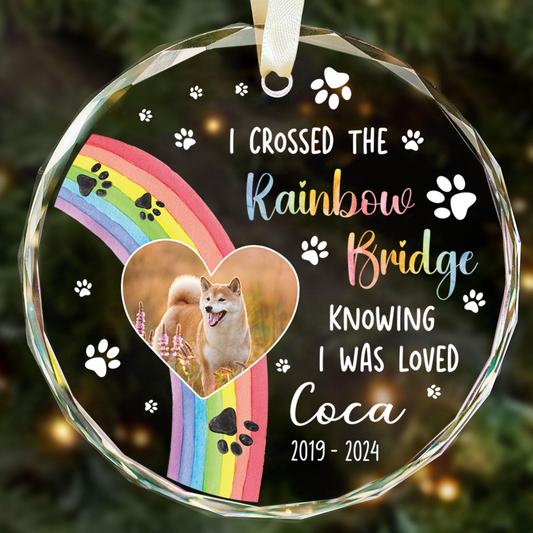 I Crossed The Rainbow Bridge Dog Photo - Personalized Circle Glass Ornament GX04 Style 11 - 19Gifts