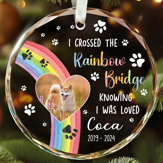 I Crossed The Rainbow Bridge Dog Photo - Personalized Circle Glass Ornament GX04 Style 11 - 19Gifts