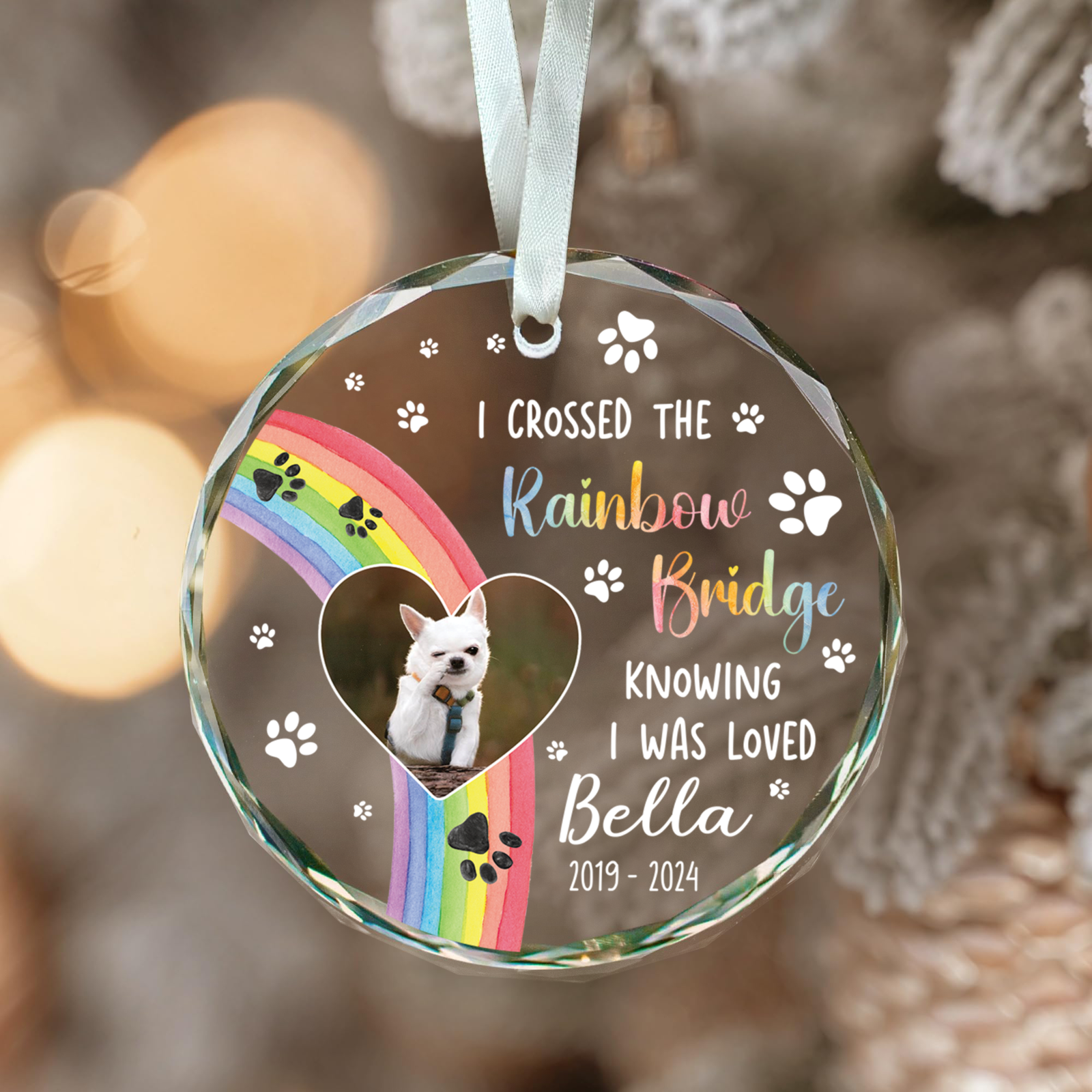 I Crossed The Rainbow Bridge Dog Photo - Personalized Circle Glass Ornament GX04 Style 11 - 19Gifts