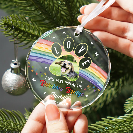 I Crossed The Rainbow Bridge Memorial Pet - Personalized Circle Glass Ornament	GX04 Style 14 - 19Gifts