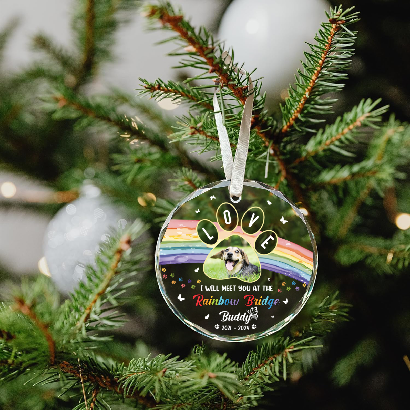 I Crossed The Rainbow Bridge Memorial Pet - Personalized Circle Glass Ornament	GX04 Style 14 - 19Gifts