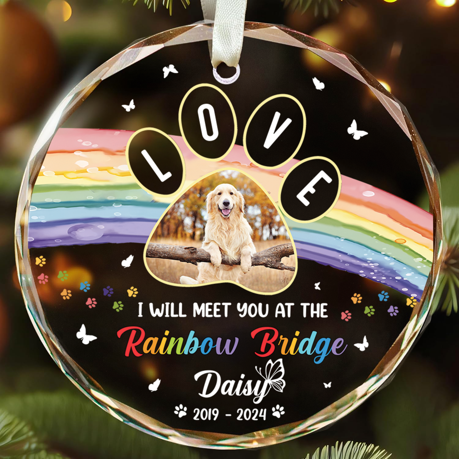 I Crossed The Rainbow Bridge Memorial Pet - Personalized Circle Glass Ornament	GX04 Style 14 - 19Gifts