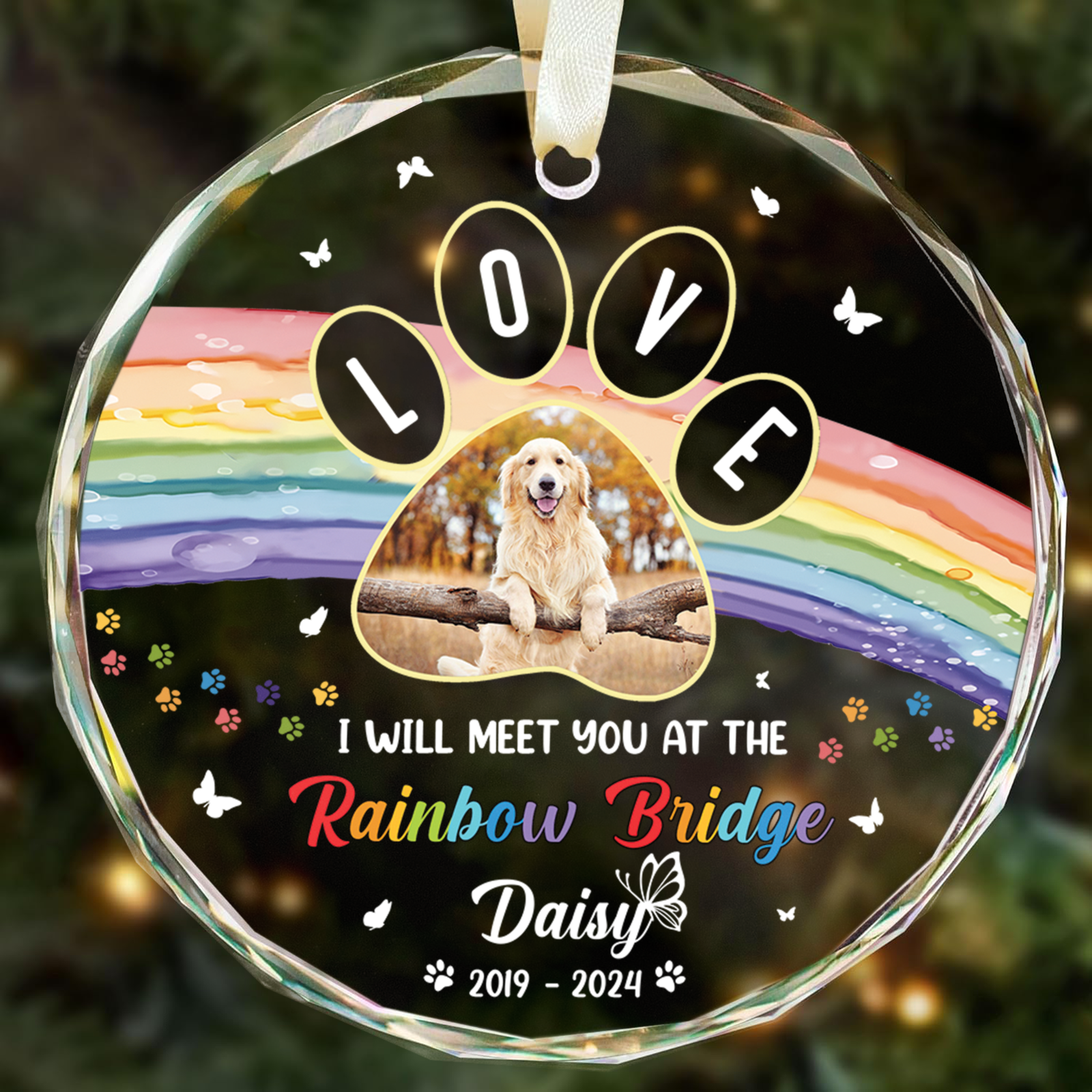 I Crossed The Rainbow Bridge Memorial Pet - Personalized Circle Glass Ornament	GX04 Style 14 - 19Gifts