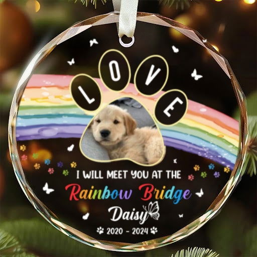 I Crossed The Rainbow Bridge Memorial Pet - Personalized Circle Glass Ornament	GX04 Style 14 - 19Gifts