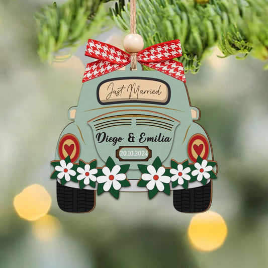 Just Married Gifts, First Christmas Married 2- Layer Wooden Ornament 2024 CF294 - 19Gifts