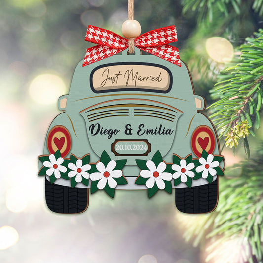 Just Married Gifts, First Christmas Married 2- Layer Wooden Ornament 2024 CF294 - 19Gifts