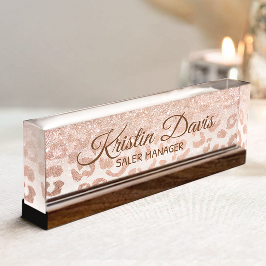 Leopard Name Plate Acrylic For Desk, Personalized Flower Name Plate, Abstract Desk Name Plate TD81-72 - 19Gifts