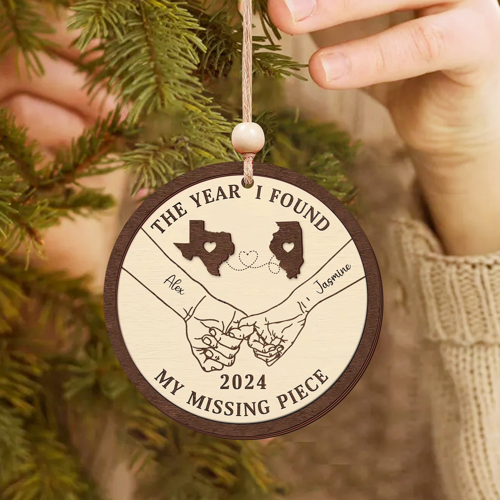 Long Distance Couple Ornament, Personalized 2-Layered Wooden Ornament, Togetherness Christmas Gift, CF334 - 19Gifts