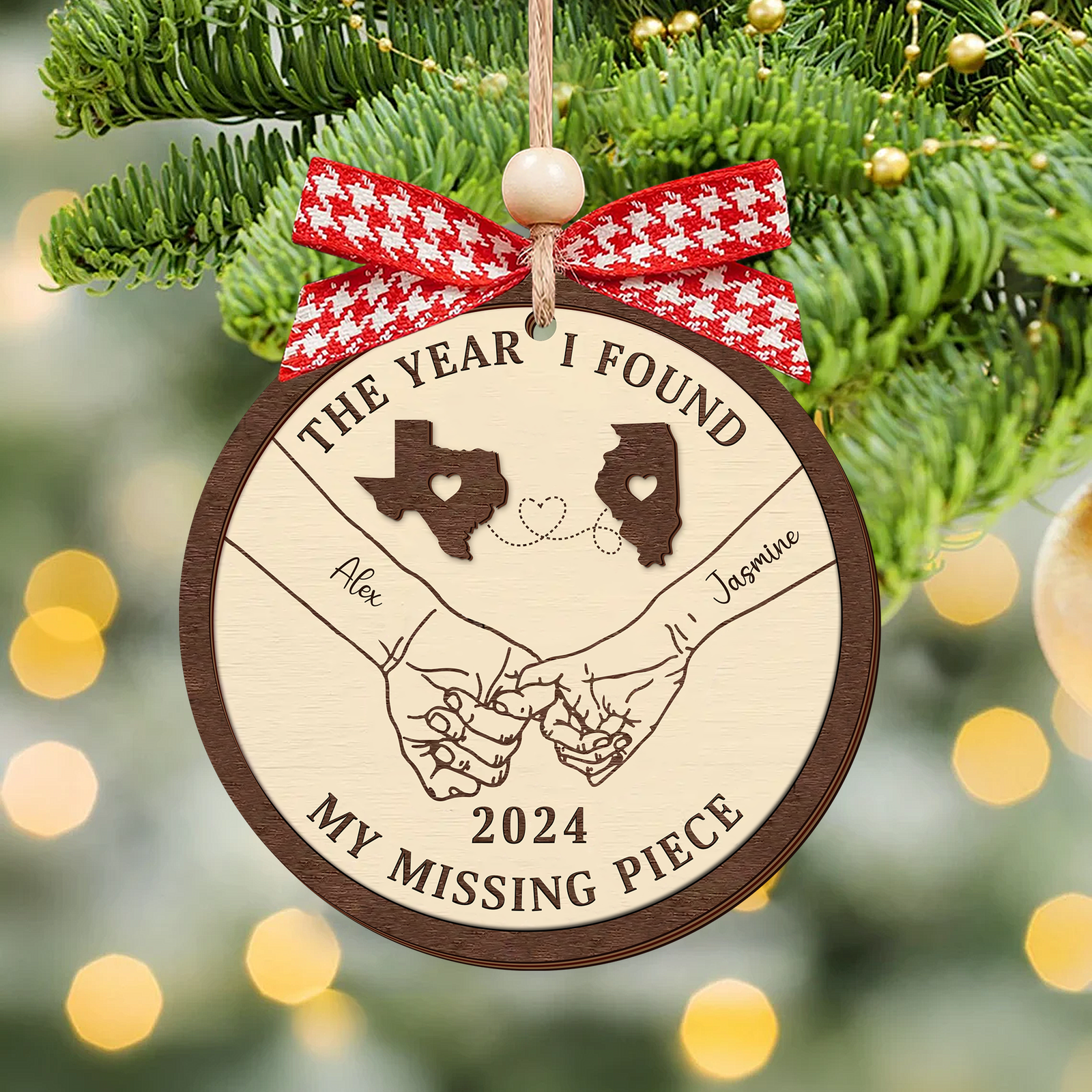 Long Distance Couple Ornament, Personalized 2-Layered Wooden Ornament, Togetherness Christmas Gift, CF334 - 19Gifts