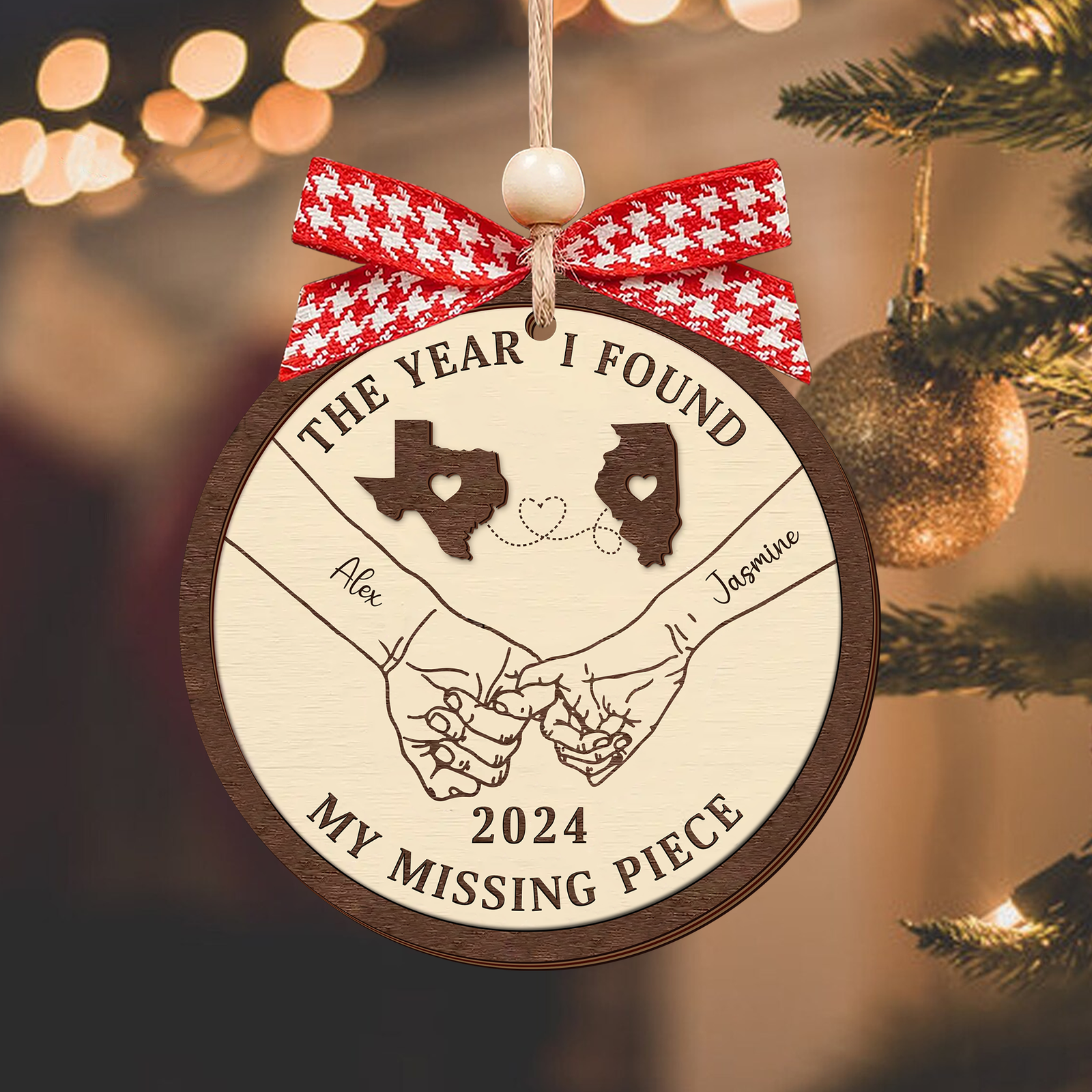 Long Distance Couple Ornament, Personalized 2-Layered Wooden Ornament, Togetherness Christmas Gift, CF334 - 19Gifts