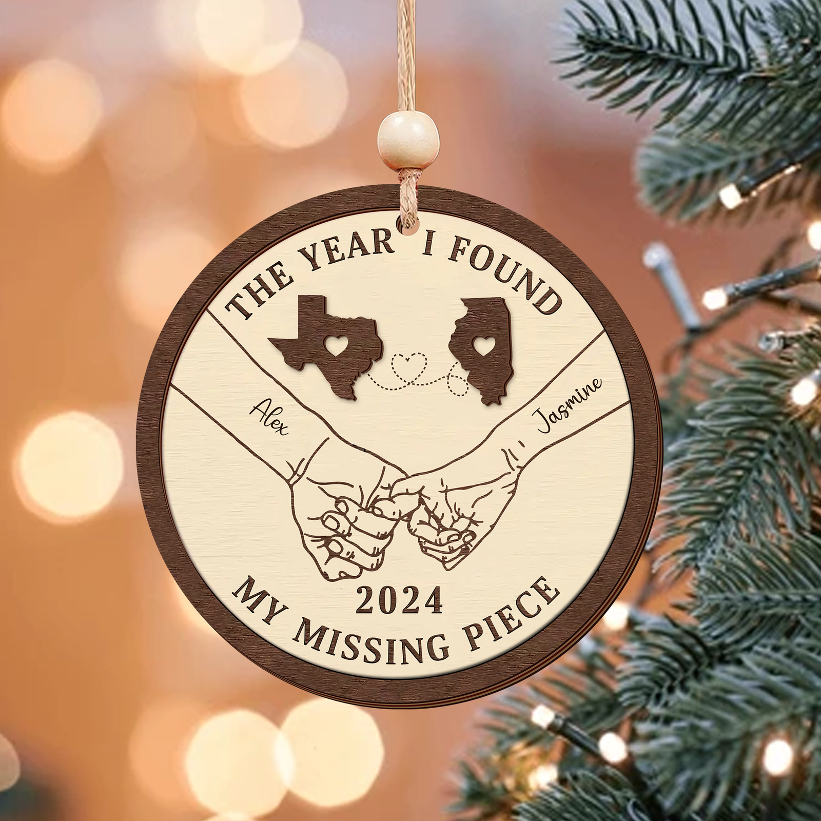 Long Distance Couple Ornament, Personalized 2-Layered Wooden Ornament, Togetherness Christmas Gift, CF334 - 19Gifts