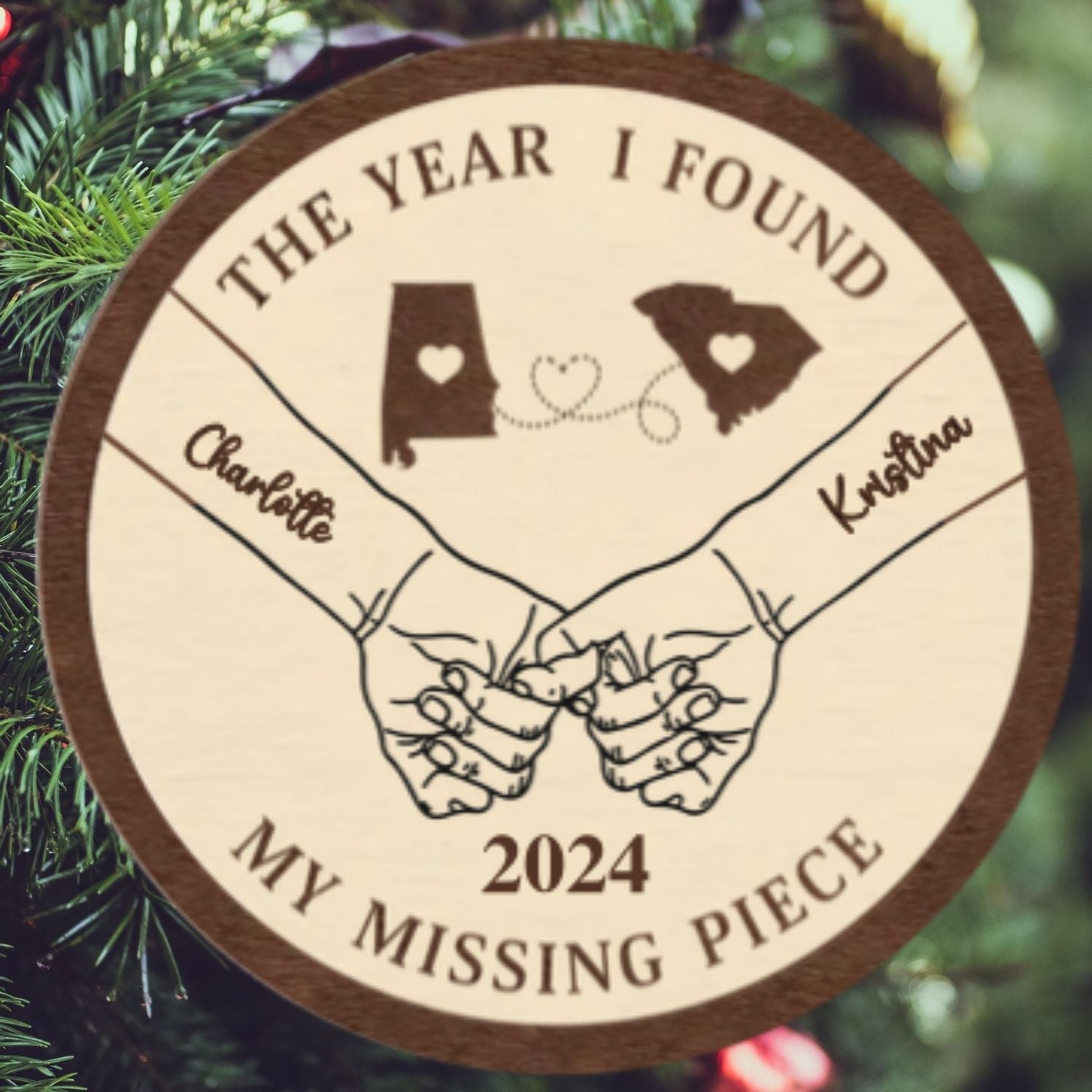 Long Distance Couple Ornament, Personalized 2-Layered Wooden Ornament, Togetherness Christmas Gift, CF334 - 19Gifts