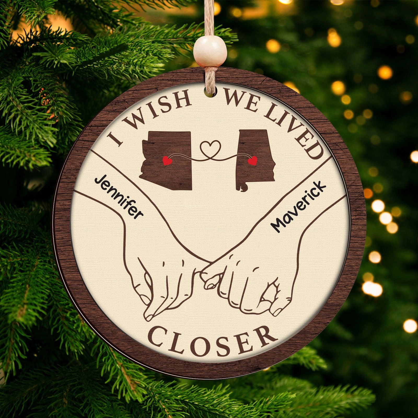 Long Distance Couple Ornament, Personalized 2-Layered Wooden Ornament, Togetherness Christmas Gift, CF713 - 19Gifts